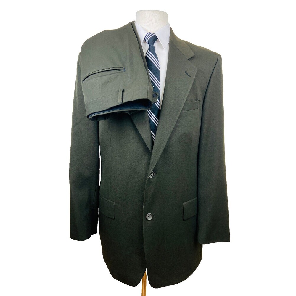 EVAN PICONE MENS 42L SOLID BROWN SOFT 100% WOOL USA 2 PIECE SUIT W/ PANTS 32X30